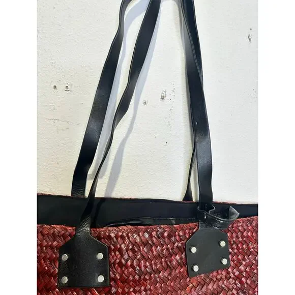 ALLSAINTS Women's Red Straw No Closure Open Zipper Pockets Mosley Straw Tote Bag - Picture 6 of 10